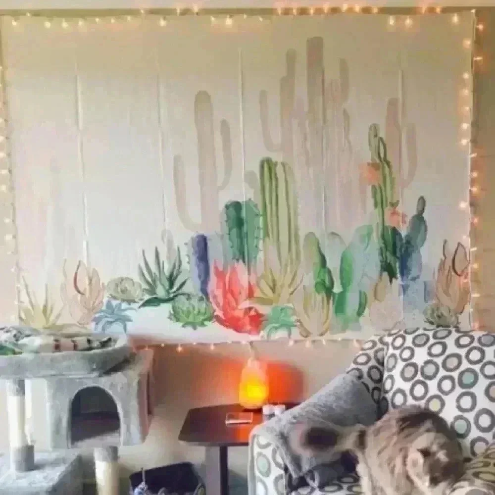Botanical Colorful Cactus Garden Painted Plant Room/Dorm Wall Art Tapestry/Decor